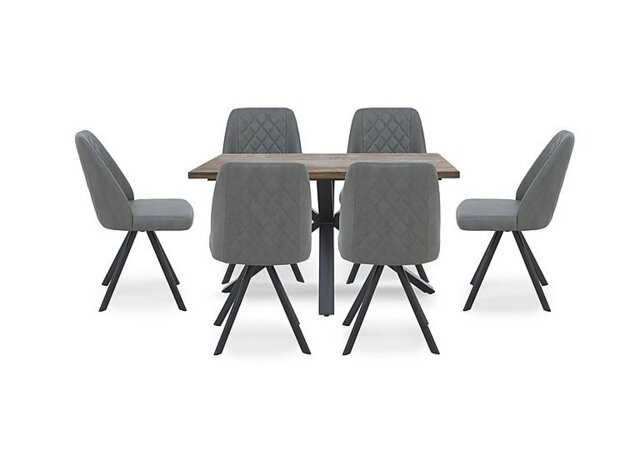 Jupiter Compact Dining Table with Star Base and 6 Swivel Chairs - Grey