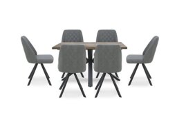 Jupiter Compact Dining Table with Star Base and 6 Swivel Chairs - Grey