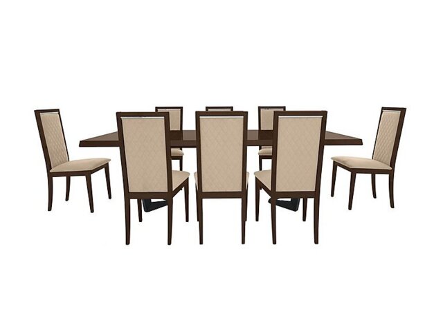 Palazzo 200cm Extending Dining Table in Dark Walnut with 8 Rombi Chairs - Aquos Cream