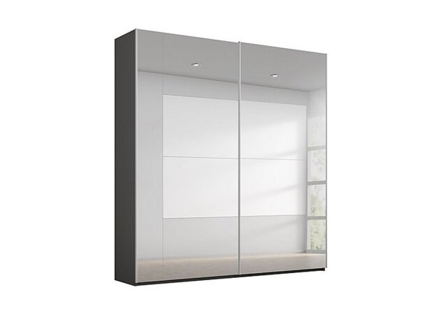 Rauch - Rio 181cm 2 Door Sliding Wardrobe with Basic Interior Fittings Package - Graphite Carc/Grey Mirror