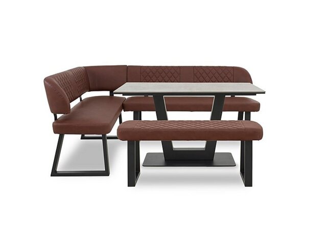 Venus Dining Table, Left Hand Facing Corner Bench and Low Bench - Tan
