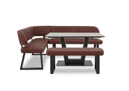 Venus Dining Table, Left Hand Facing Corner Bench and Low Bench - Tan