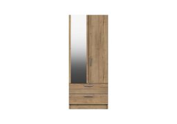London Bedrooms - Waterloo 2 Door 2 Drawer Wardrobe with Mirror - Natural Rustic Oak