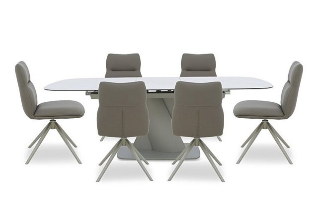 Diva Extending Dining Table and 6 Diva Chairs with Silver Legs - 180-cm