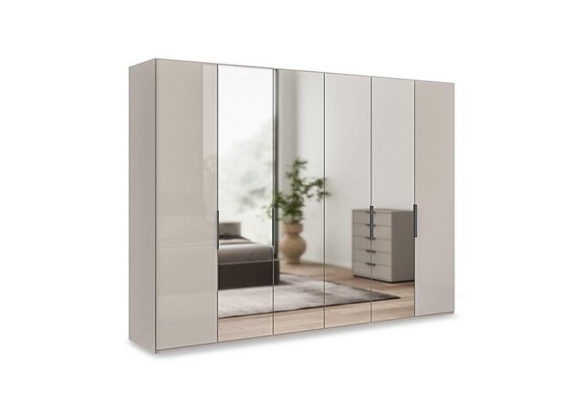 Wiemann - Amara 300cm 6 Door Bifold Wardrobe with 2 Glass Doors and 4 Mirror Doors - Pebble Grey