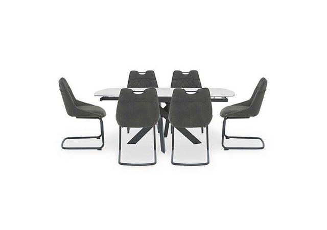 Warrior Crystal White Swivel Extending Dining Table with 6 Cantilever Chairs - White