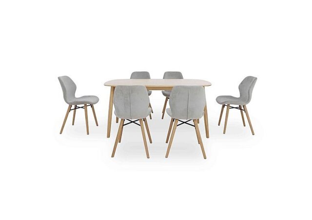 Stockholm Fixed Dining Table with 6 Upholstered Chairs - Light Oak