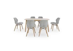 Stockholm Fixed Dining Table with 6 Upholstered Chairs - Light Oak