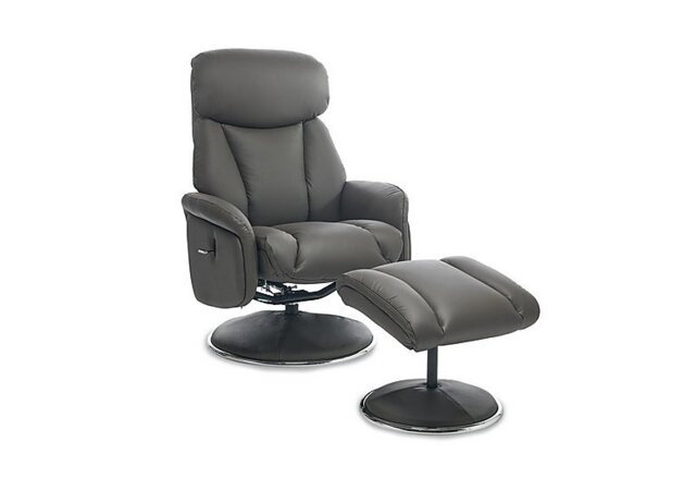 Elm Leather Swivel Recliner Chair and Footstool - Cinder