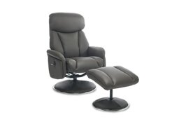 Elm Leather Swivel Recliner Chair and Footstool - Cinder