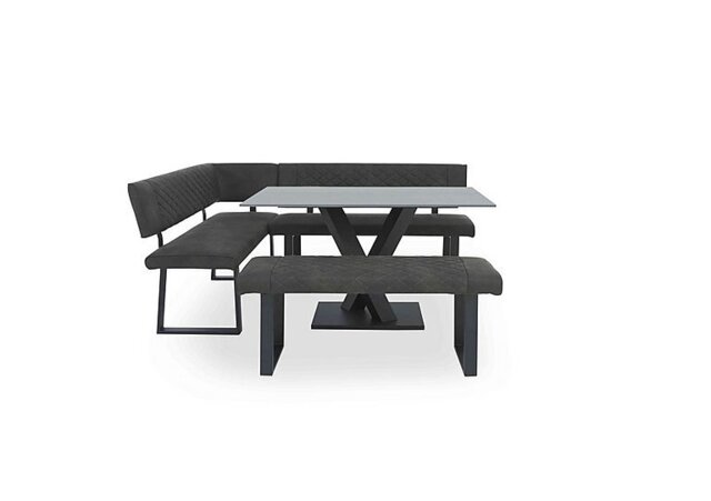 Warrior Grey Compact Fixed Dining Table with Left Hand Facing Corner Bench and Standard Bench - Grey