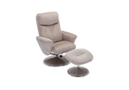 Nice Fabric Swivel Recliner Chair and Footstool - Champagne