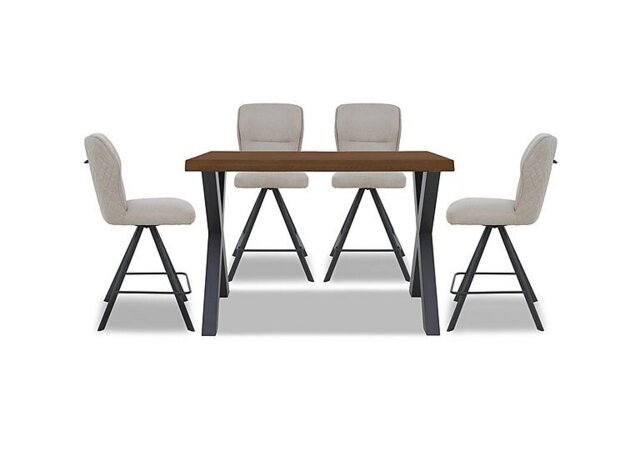 Bodahl - Hades 140cm Straight Edge Table with X Shaped Legs and 4 Terra Taupe Fabric Swivel Bar Stools - Old Bassano