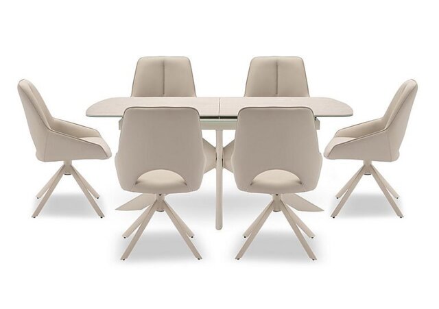 Tino Pop-up Extending Dining Table and 6 Faux Leather Swivel Chairs - 179-cm