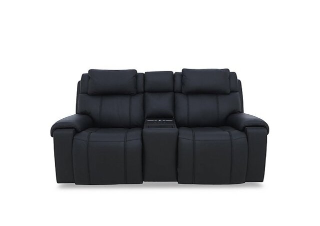 World of Leather - Hollywood NC Leather 2 Seater Power Recliner Media Sofa with Power Headrests and Storage Arms - Black