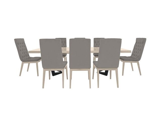 Palazzo 200cm Extending Dining Table in Sand Birch with 8 Capitonne Buttoned Chairs - Scarlet Silver