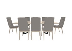 Palazzo 200cm Extending Dining Table in Sand Birch with 8 Capitonne Buttoned Chairs - Scarlet Silver