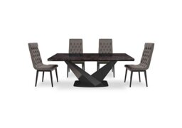 Vita Extending Dining Table and 4 Button Back Chairs - 300-cm - Miraglio Granite