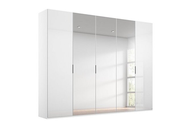 Rauch - Formes Glass 5 Door Hinged Wardrobe with 3 Mirrors - White/White Front