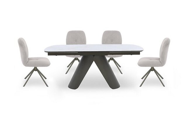 Perla Gloss Extending Dining Table and 4 Fabric Swivel Chairs - 180-cm