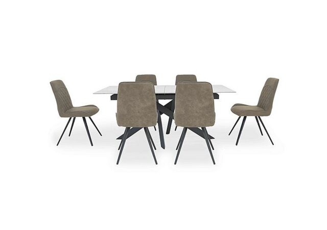 Warrior Crystal White Extending Dining Table with 6 Standard Chairs - White