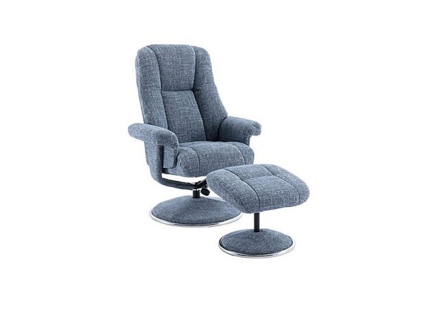 Troyes Fabric High-Back 360 Swivel Chair and Footstool - Chacha Ocean