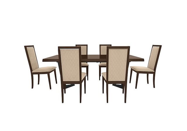 Palazzo 160cm Extending Dining Table in Dark Walnut with 6 Rombi Chairs - Aquos Cream