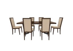 Palazzo 160cm Extending Dining Table in Dark Walnut with 6 Rombi Chairs - Aquos Cream