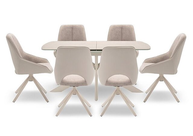 Tino Pop-up Extending Dining Table and 6 Faux Leather Swivel Chairs - 140-cm