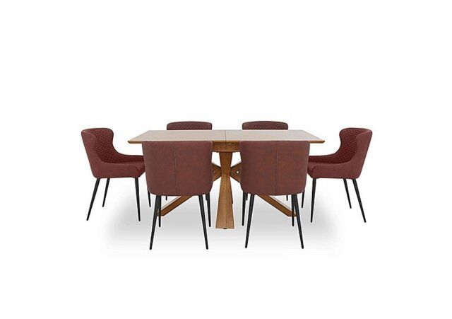 Hanoi Extending Table with Wooden Base and 6 Faux Leather Dining Chairs