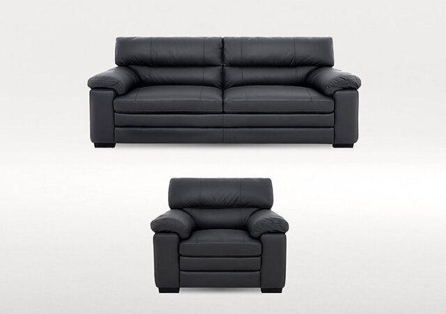 World of Leather - Cozee 3 Seater Leather Sofa and Armchair Set - Shale Grey