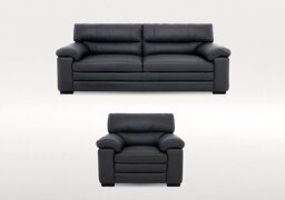World of Leather - Cozee 3 Seater Leather Sofa and Armchair Set - Shale Grey