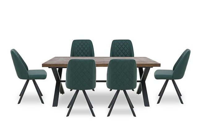 Jupiter Dining Table with X Shaped Legs and 6 Swivel Chairs - 190-cm - Green