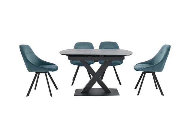 Arctic Extending Dining Table with Graphite Top and 4 Swivel Chairs - Blue