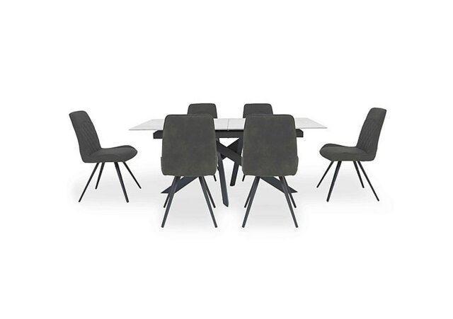 Warrior Crystal White Extending Dining Table with 6 Standard Chairs - White