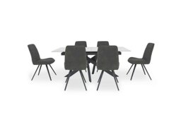 Warrior Crystal White Extending Dining Table with 6 Standard Chairs - White