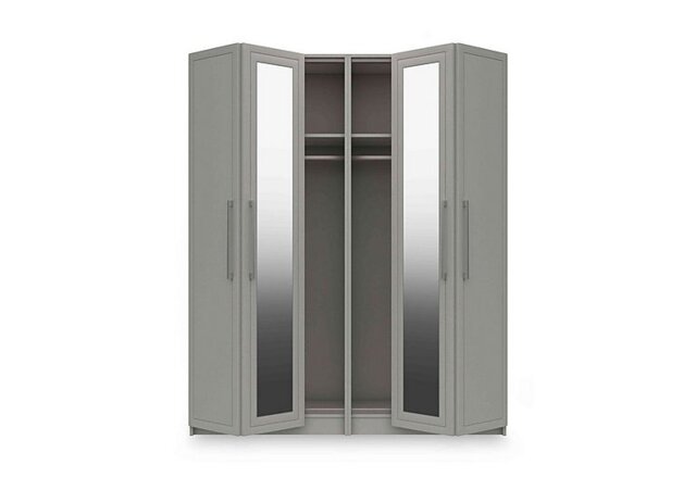 London Bedrooms - Bexley 4 Door Bifold Wardrobe with 2 Mirror Doors - Light Grey Gloss