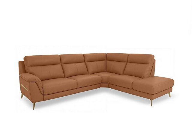 World of Leather - Eclipse Leather Right Hand Facing Corner Sofa with Chaise End Storage - Pecan