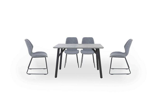 Matteo Rectangular Dining Table with 4 Faux Leather Ski Leg Chairs - Light Grey