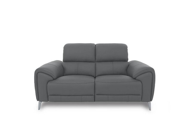 Vino Leather 2 Seater Power Recliner Sofa with Power Headrests and Heated Seats - Granite