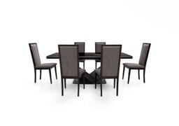 Vita Extending Dining Table and 6 Wooden Chairs with Plain Upholstered Backs - 260-cm