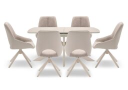 Tino Pop-up Extending Dining Table and 6 Two Tone Swivel Chairs - 140-cm