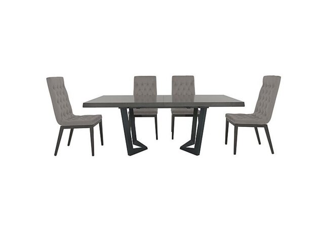 Palazzo 200cm Extending Dining Table in Silver Birch with 4 Capitonne Buttoned Chairs - Scarlet Silver - In Time for Christmas