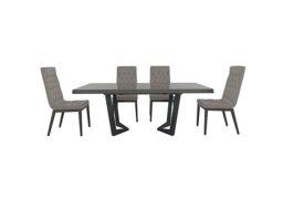 Palazzo 200cm Extending Dining Table in Silver Birch with 4 Capitonne Buttoned Chairs - Scarlet Silver - In Time for Christmas