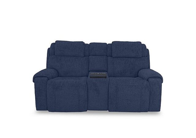World of Leather - Hollywood Fabric 2 Seater Power Recliner Media Sofa with Power Headrests and Storage Arms - Blue