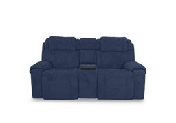 World of Leather - Hollywood Fabric 2 Seater Power Recliner Media Sofa with Power Headrests and Storage Arms - Blue