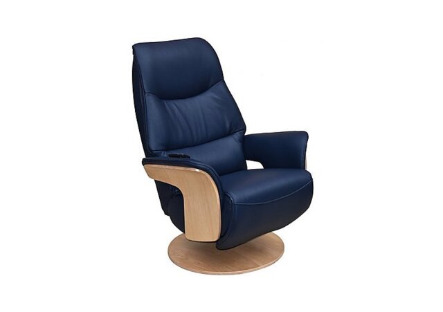 Olaf Leather Power Swivel Recliner Chair - Navy