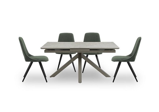 Matera Pop Up Extending Dining Table with Star Base and 4 Fabric Chairs with Black Legs