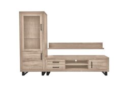 Bodahl - Terra Large Media Set with TV Unit, Small Left Hand Facing Display Cabinet and 180cm Wall Shelf - Vintage Grey