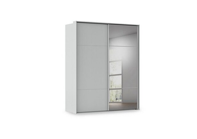 Rauch - Haven 190cm 2 Door Slider Wardrobe with 1 Décor Door and 1 Mirror Door - Silk Grey/Silk Grey Front